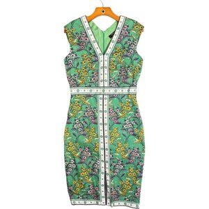 Maggy London For Melanie Lyne Green Floral Sheath Dress Bohemian Garden Party 10